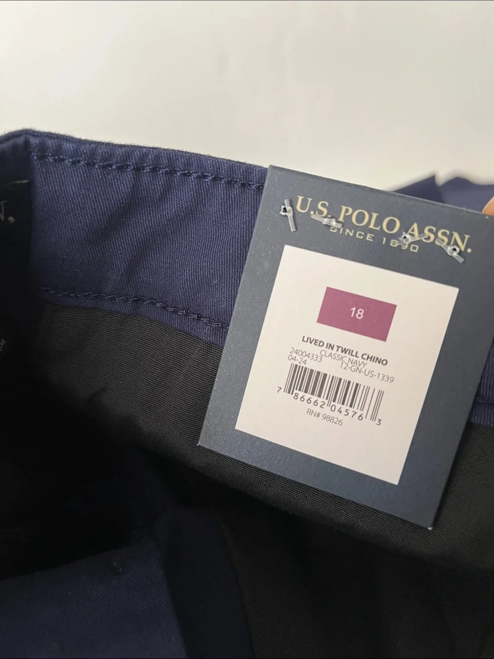 Boys U.S. Polo ASSN Chino Pant Size 18”